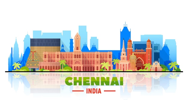 Chennai  India  skyline with panorama in white background Vector Illustration Business travel and tourism concept with modern buildings Image for presentation banner placard and web site