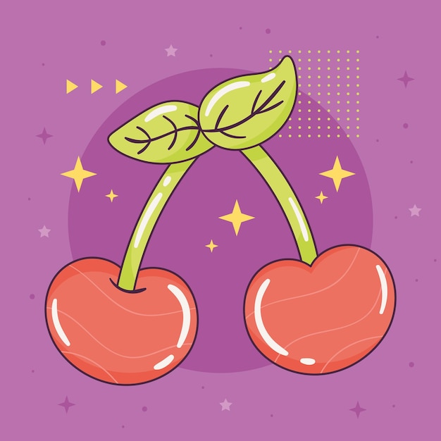 Cherries fruits retro style