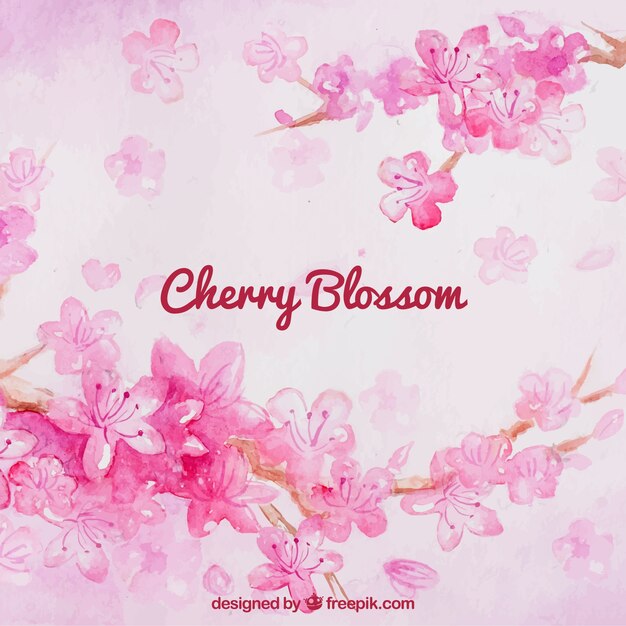 Cherry blossom background in watercolor style