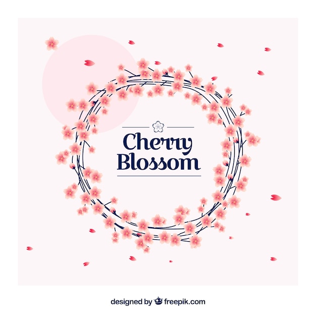 Free vector cherry blossom background with decorative floral wreath