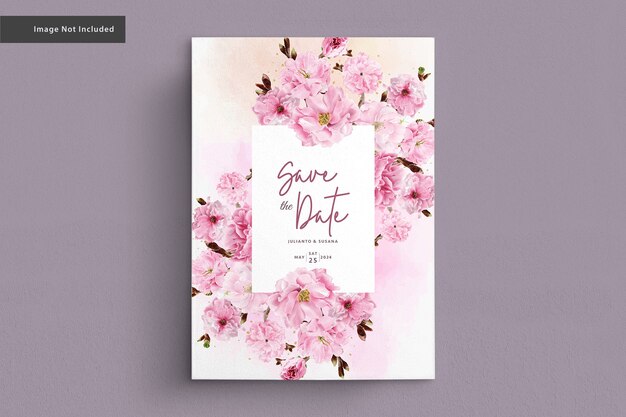 cherry blossom watercolor wedding card