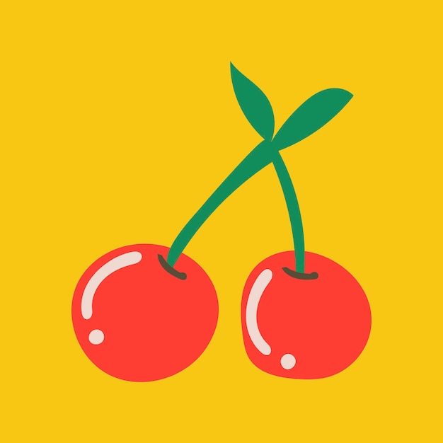 Cherry fruit sticker, cute doodle illustration in retro design vector