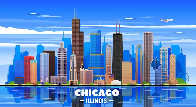 Free Vector chicago skyline on a background flat vector illustration business travel and tourism concept with modern buildings image for banner or web site