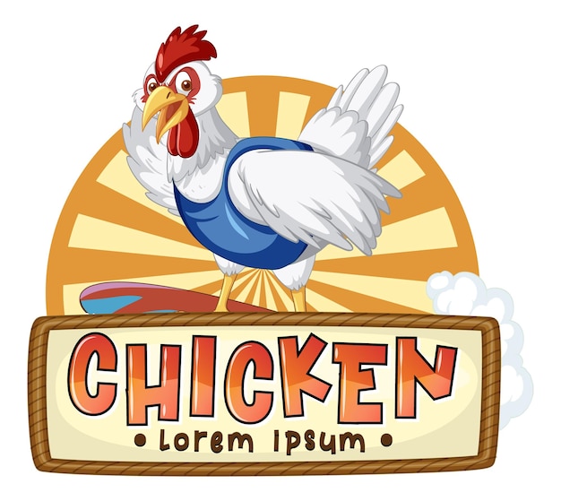 Chicken banner template with a funny farm chicken