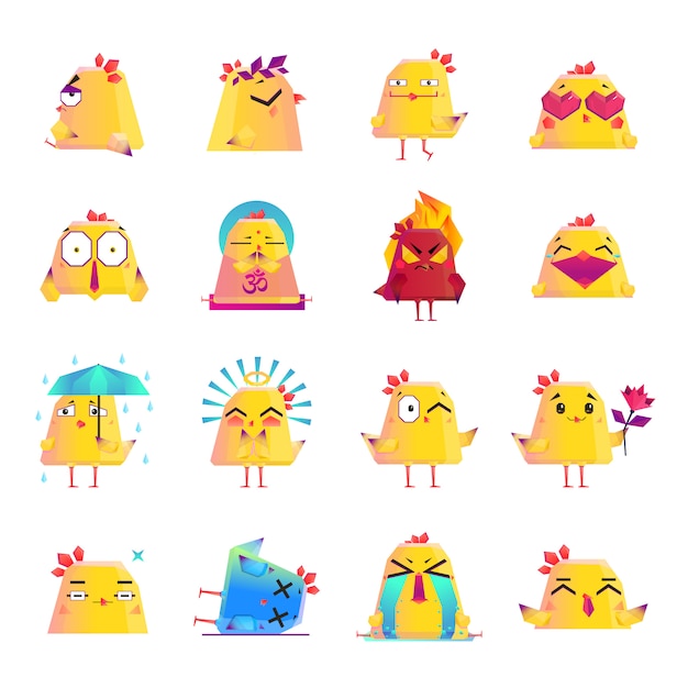 Chicken Cartoon Character Icons Big Set