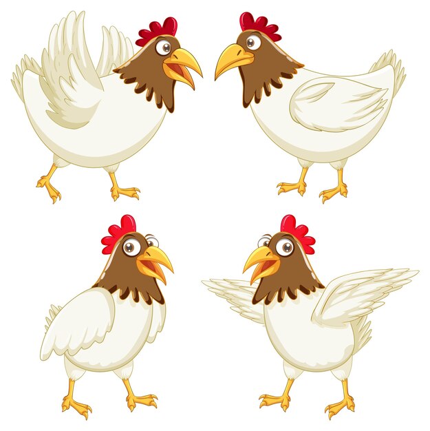 Chicken cartoon characters set