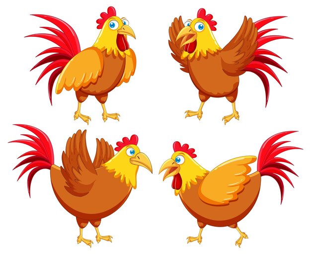 Chicken cartoon characters set