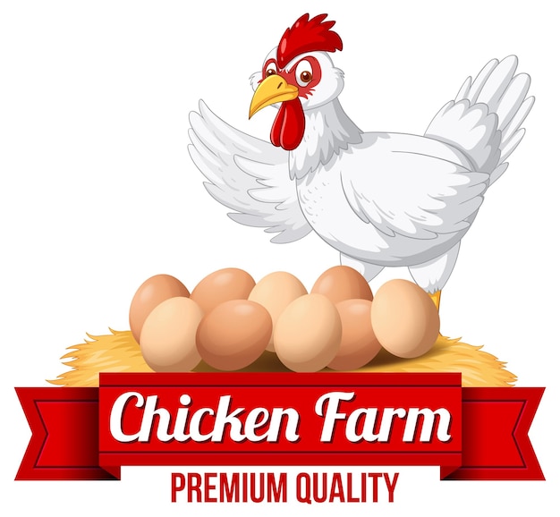 Chicken Farm banner with white chicken cartoon character