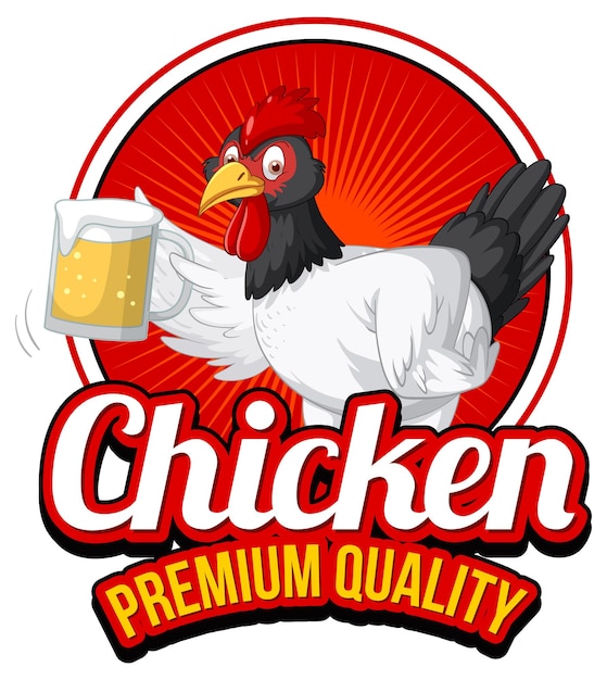 Free vector chicken holding beer glass cartoon character logo