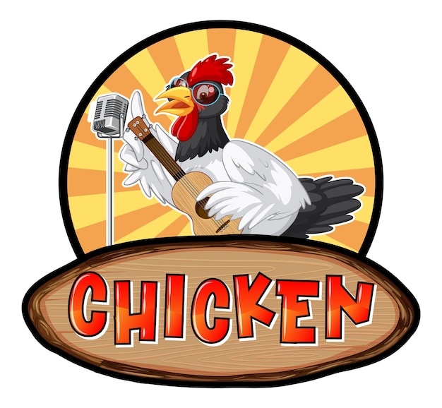 Free Vector chicken playing guitar cartoon character logo