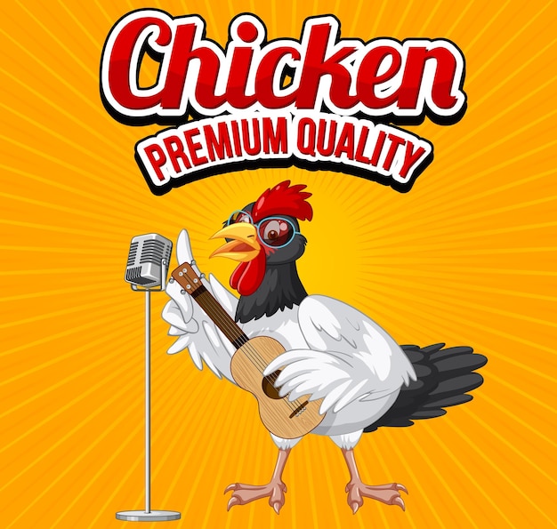 Free Vector chicken premium quality banner with chicken cartoon character