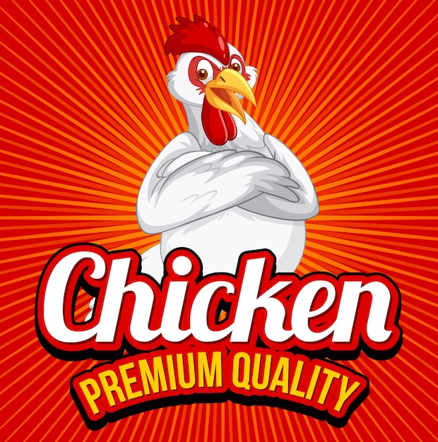 Free vector chicken premium quality banner with white chicken cartoon charac