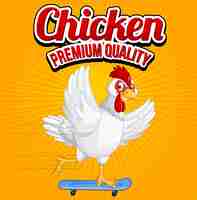 Free vector chicken premium quality banner with white chicken cartoon charac