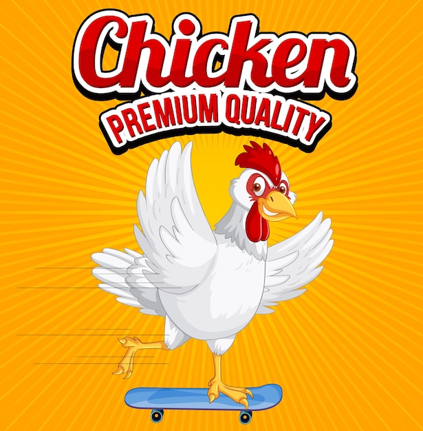 Free Vector chicken premium quality banner with white chicken cartoon charac