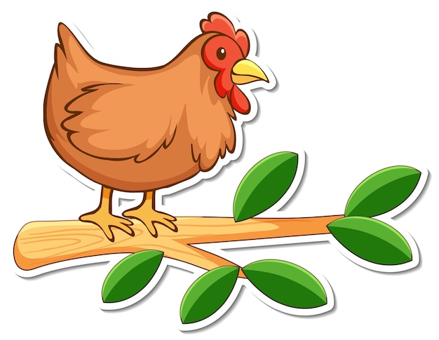 Free Vector chicken standing on a branch sticker