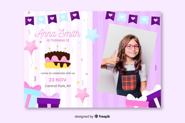 Child birthday invitation concept with photo