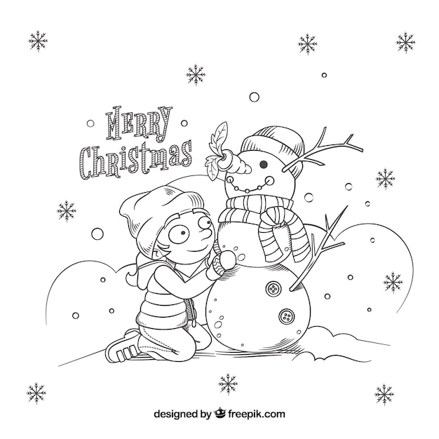 Free Vector child christmas background with snowman