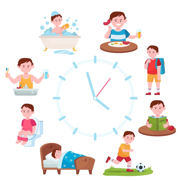 Free Vector child daily routine clocks