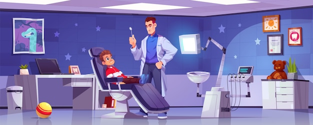 Child dental office cartoon vector kid doctor