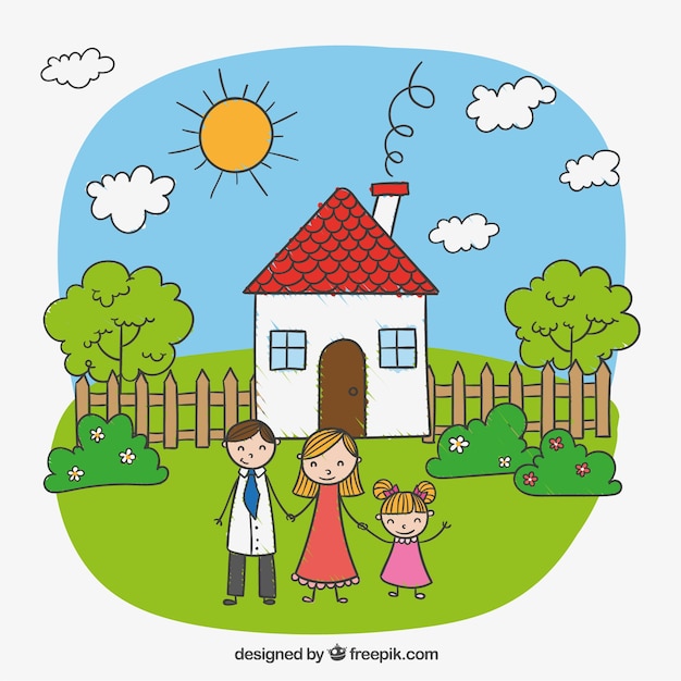 Free vector child drawing of a happy family