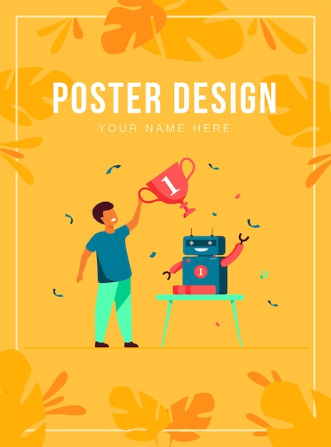 Child getting award for robot poster template