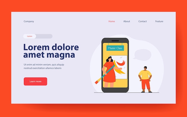 Child learning drawing online landing page in flat style