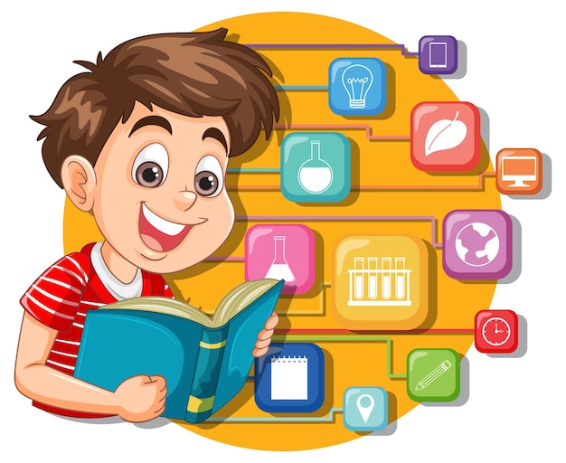 Free Vector child learning with educational icons