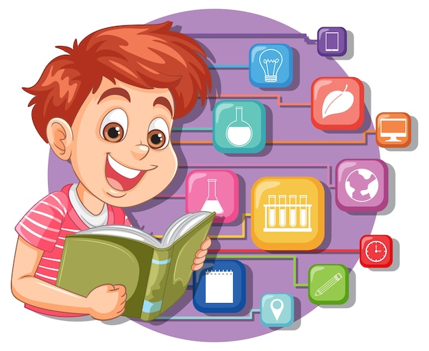 Free Vector child learning with science icons