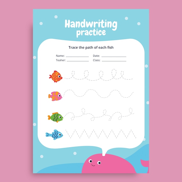 Free vector child-like kindergarten hand writing worksheet