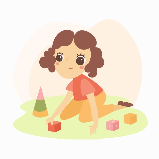 child playing with cubes