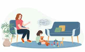 Free vector child psychologist flat concept with girl playing and female specialist vector illustration