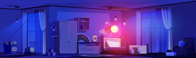 Free vector child room interior at night