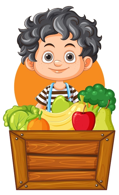 Free Vector child with fresh vegetables and fruits