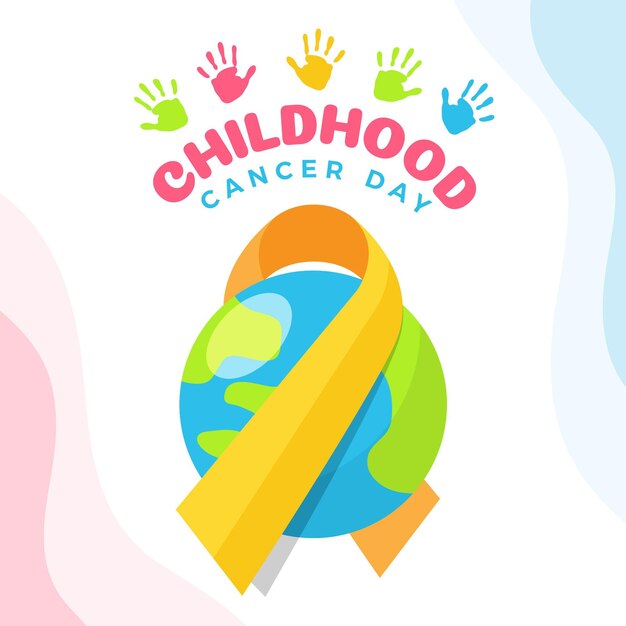 Childhood cancer day illustration with ribbon and planet