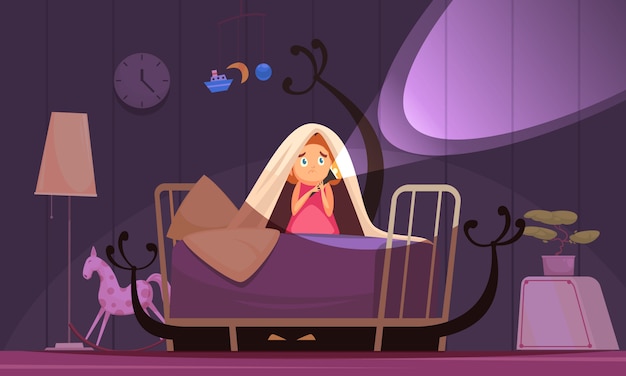 Free Vector childhood fears  with nightmares and bad dreams symbols