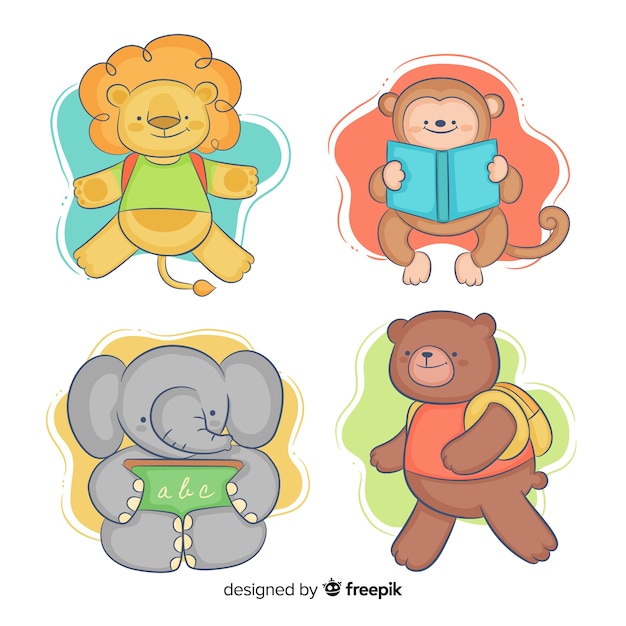 Free Vector childish back to school animals pack