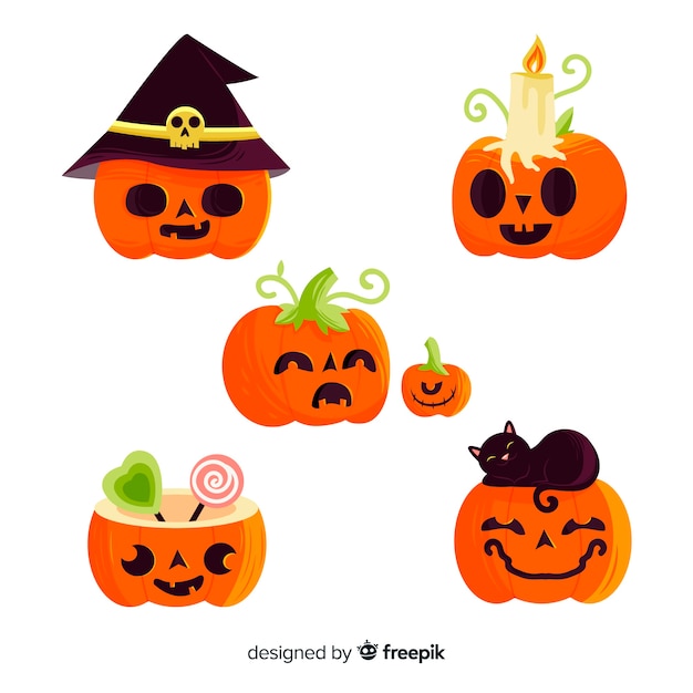 Childish hand drawn halloween pumpkin collection