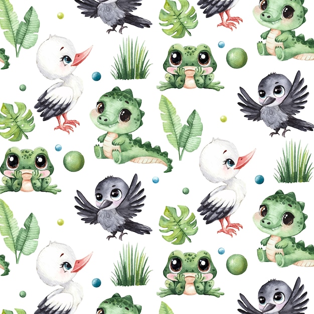 Childlike animals pattern illustration