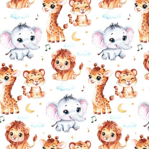 Childlike animals pattern illustration