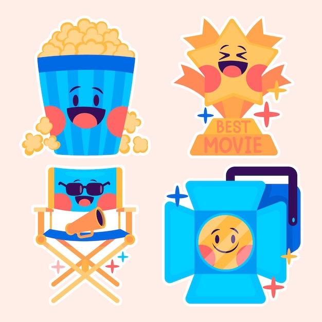 Free vector childlike cinema sticker set