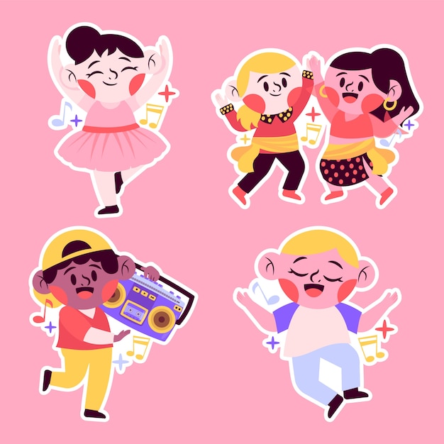 Childlike dance stickers collection