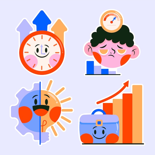 Free Vector childlike productivity sticker set