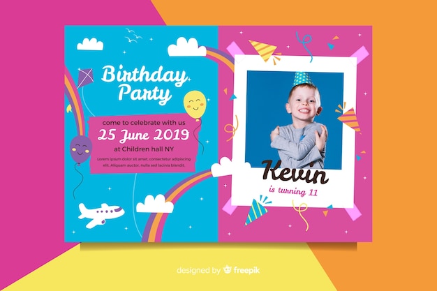 Children birthday invitation template with image