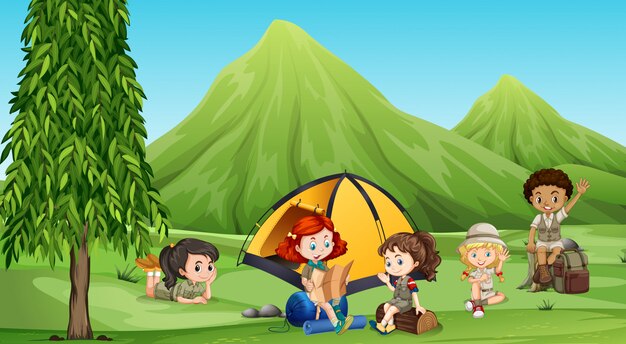 Children camping out in the woods