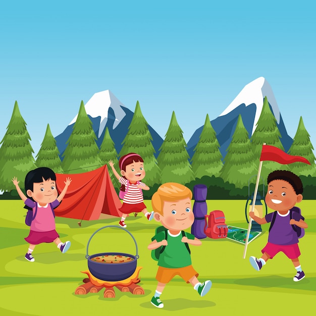 Children in a camping zone