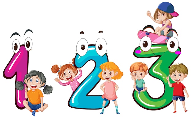 Children cartoon character with numbers