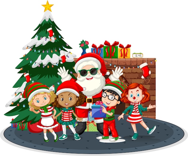 Children celebrating Christmas with Santa Claus