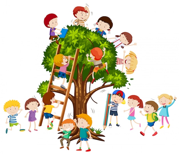 Free Vector children climbing up the tree