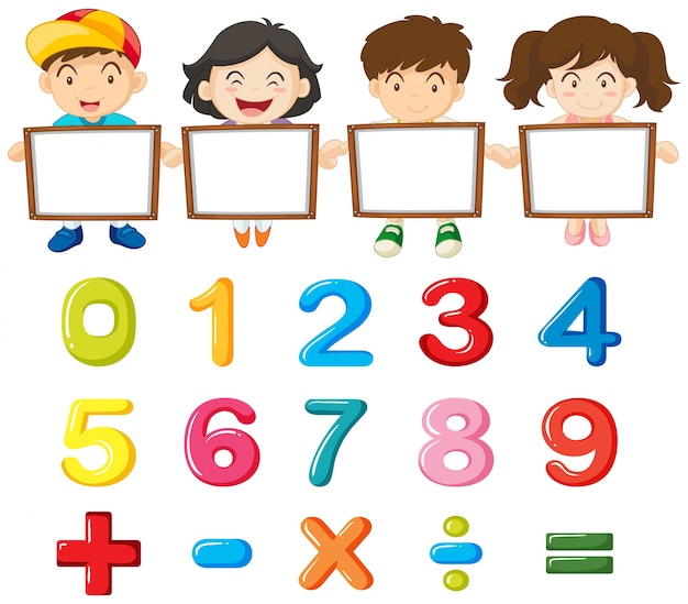 Free Vector children and colorful numbers