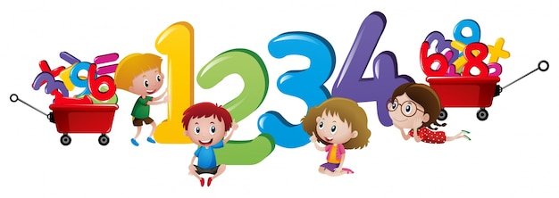 Free vector children counting numbers one to four